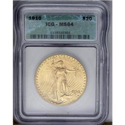	1910 $20 MS64 ICG. Radiantly lustrous surfaces have a 1910