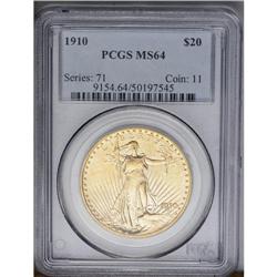 	1910 $20 MS64 PCGS. Nice definition shows on Liberty'' 1910