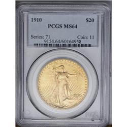 	1910 $20 MS64 PCGS. An attractive near-Gem example wit 1910
