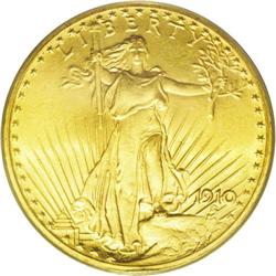 	1910 $20 MS65 PCGS. Booming luster sweeps this unpertu 1910