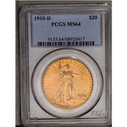 	1910-D $20 MS64 PCGS. This satiny double eagle is refr 1910-D