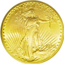 	1910-D $20 MS65 ICG. Shimmering, soft frosted mint lus 1910-D