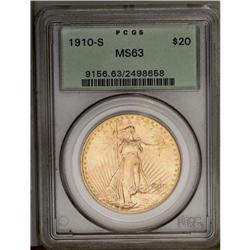 	1910-S $20 MS63 PCGS. A lustrous and radiant sunrise-g 1910-S
