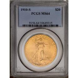 	1910-S $20 MS64 PCGS. The design features are well imp 1910-S