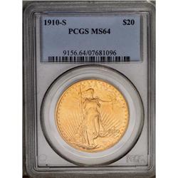 	1910-S $20 MS64 PCGS. The warm, honey-gold surfaces di 1910-S