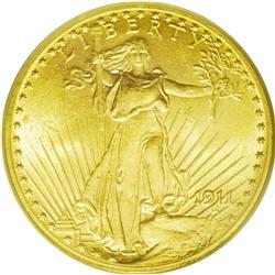 	1911 $20 MS63 PCGS. This 1911 double eagle incorporate 1911