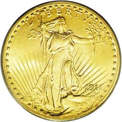 	1911 $20 MS64 PCGS. The satiny-textured surfaces are a 1911