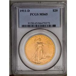 	1911-D $20 MS65 PCGS. This lustrous and well struck pi 1911-D