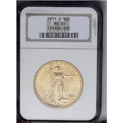 	1911-D $20 MS65 NGC. Pleasing pebbly-like surfaces emi 1911-D