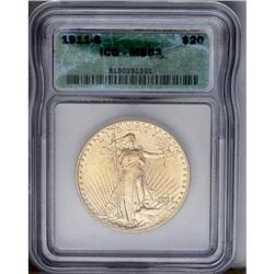 	1911-S $20 MS63 ICG. An adequate strike is noted on th 1911-S