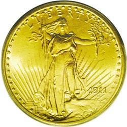 	1911-S $20 MS65 PCGS. Booming luster illuminates this 1911-S