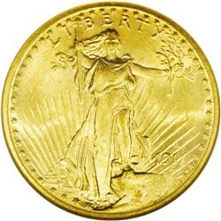 	1911-S $20 MS65 NGC. Vivacious cartwheel sheen and wis 1911-S