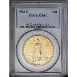 	1913-D $20 MS64 PCGS. A carefully preserved near-Gem w 1913-D