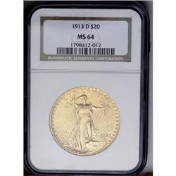 	1913-D $20 MS64 NGC. Both sides are awash in bright lu 1913-D