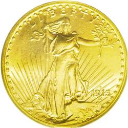 	1913-D $20 MS65 PCGS. A beautiful golden-hued example 1913-D