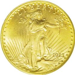 	1913-D $20 MS65 PCGS. Fully brilliant with frosty yell 1913-D