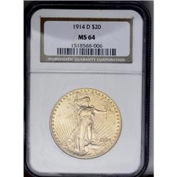	1914-D $20 MS64 NGC. Sharply struck with a few noticea 1914-D