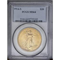 	1914-S $20 MS64 PCGS. Somewhat weakly struck, but nice 1914-S