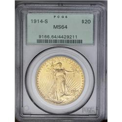 	1914-S $20 MS64 PCGS. A crisply struck and attractivel 1914-S