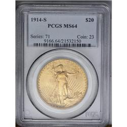 	1914-S $20 MS64 PCGS.From The Jackson Hole Collection. 1914-S