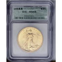	1914-S $20 MS65 ICG. Unlike many issues in the Saint-G 1914-S