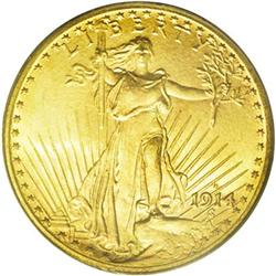 	1914-S $20 MS66 PCGS. Rich yellow-gold luster with spl 1914-S