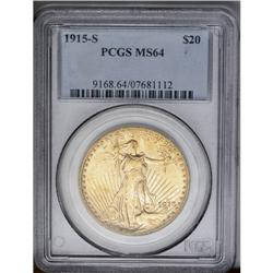 	1915-S $20 MS64 PCGS. Honey-gold patina overlays lustr 1915-S