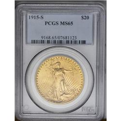 	1915-S $20 MS65 PCGS. This lustrous orange-gold Gem ha 1915-S