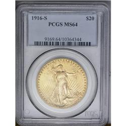 	1916-S $20 MS64 PCGS. Only a few small surface marks k 1916-S