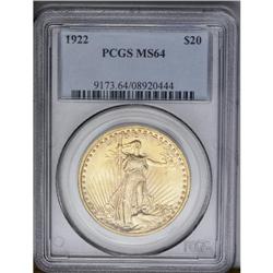 	1922 $20 MS64 PCGS. A beautiful near-Gem that boasts p 1922