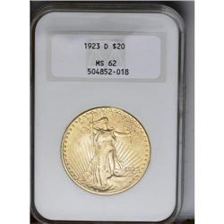 	1923-D $20 MS62 NGC. This lightly abraded khaki-gold d 1923-D