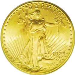 	1923-D $20 MS66 PCGS. The surfaces overall are richly 1923-D