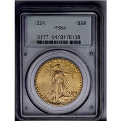 	1924 $20 MS64 PCGS. The reverse of this lustrous green 1924