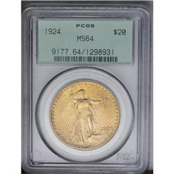 	1924 $20 MS64 PCGS. Pleasing luster radiates from fine 1924