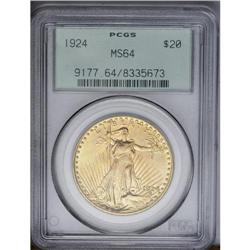 	1924 $20 MS64 PCGS. Pretty peach-gold patina is impart 1924
