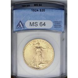 	1924 $20 MS64 ANACS. A Choice Mint State example with 1924