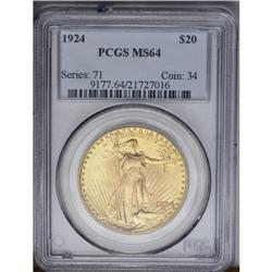	1924 $20 MS64 PCGS. Bright chartreuse and peach toning 1924