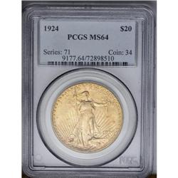 	1924 $20 MS64 PCGS. Highly lustrous and well struck wi 1924