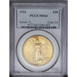 	1924 $20 MS64 PCGS. Well struck and free of noticeable 1924