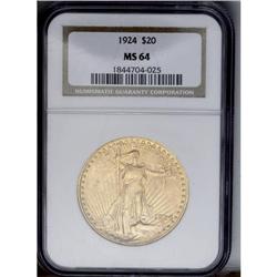 	1924 $20 MS64 NGC. The obverse surfaces are mildly abr 1924
