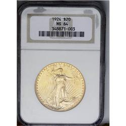 	1924 $20 MS64 NGC. Brilliant light yellow-gold surface 1924