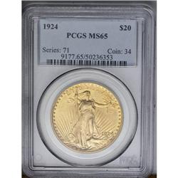 	1924 $20 MS65 PCGS. A luscious Gem example of this ava 1924