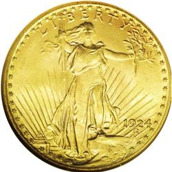 	1924 $20 MS66 NGC. Well struck and highly lustrous wit 1924