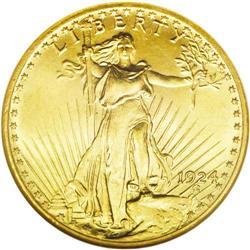 	1924 $20 MS66 NGC. A coin of obvious originality with 1924