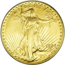 	1924 $20 MS66 PCGS. A sharply struck specimen with sat 1924