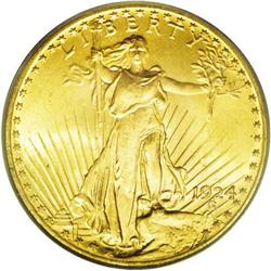	1924 $20 MS66 PCGS. Lustrous pale yellow with exceptio 1924