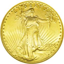 	1924 $20 MS66 NGC. Fully brilliant surfaces with rich 1924