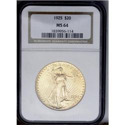 	1925 $20 MS64 NGC. A brilliantly lustrous example, awa 1925