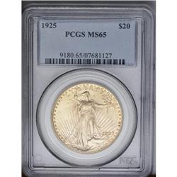 	1925 $20 MS65 PCGS. Satiny luster lies beneath pronoun 1925