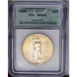 	1925 $20 MS65 ICG. Apricot and brass-gold color rolls 1925